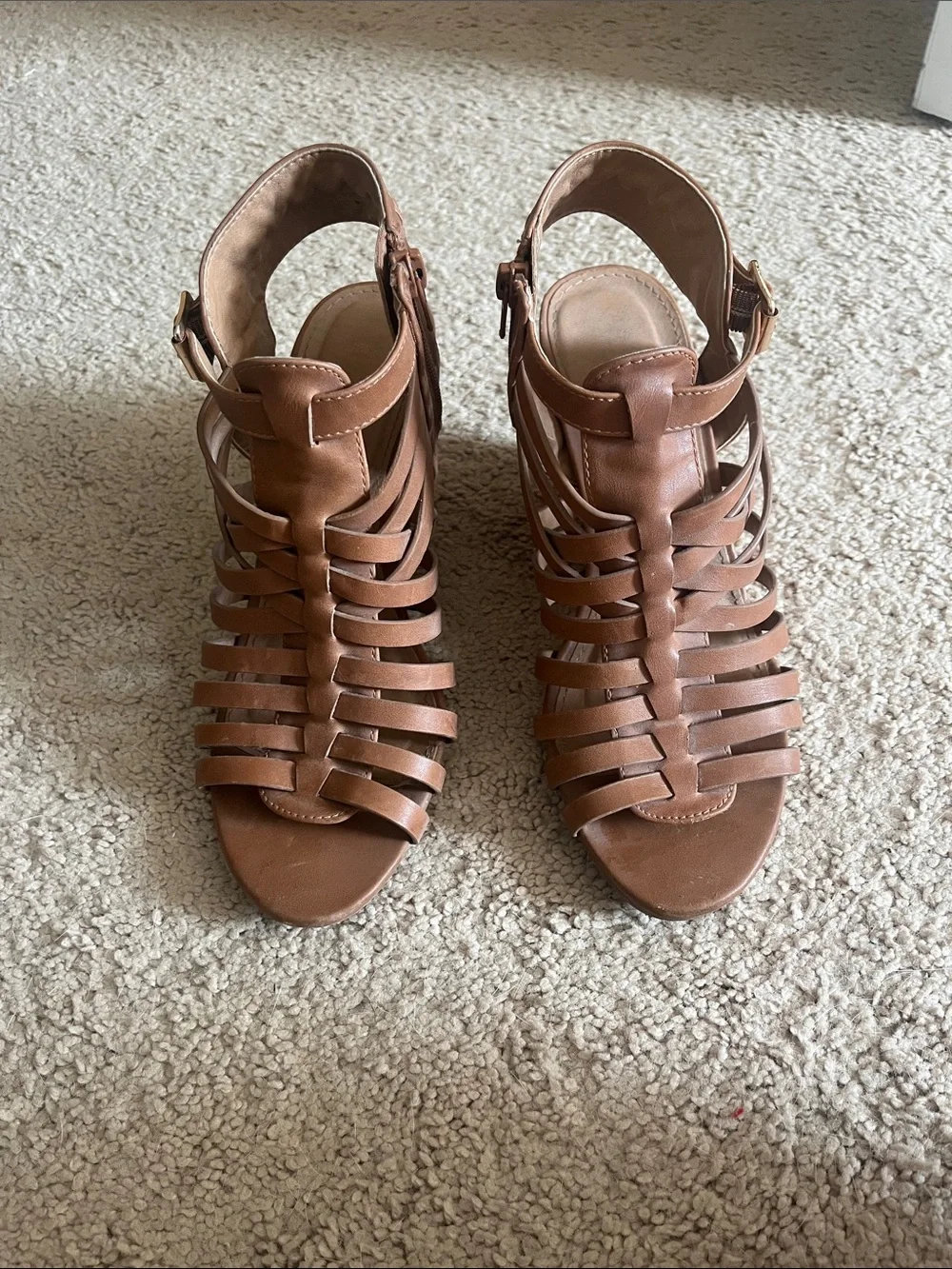 Women's Tan Strappy Wedge Sandals